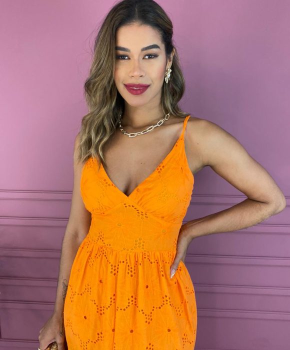 Vestido Longo Bojo Laise Fenda Laranja Fernanda Ramos Store