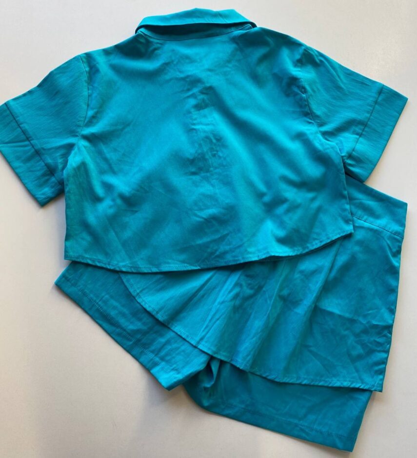 Conjunto Feminino Cropped Camisa e Short Saia Azul - Fernanda Ramos Store