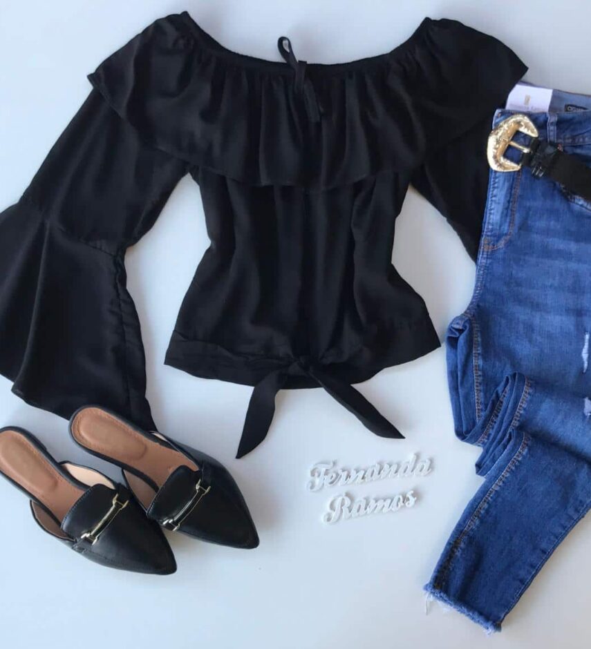 Blusa Feminina Ombro a Ombro Preto