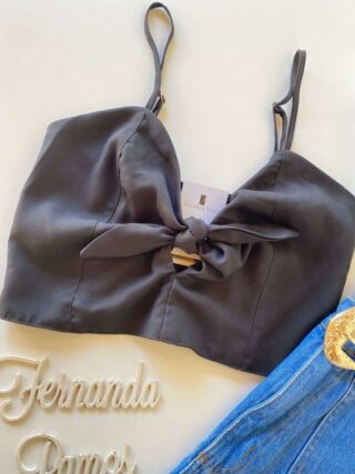 Cropped Feminino sem Bojo com Amarração Leda Preto - Fernanda Ramos Store