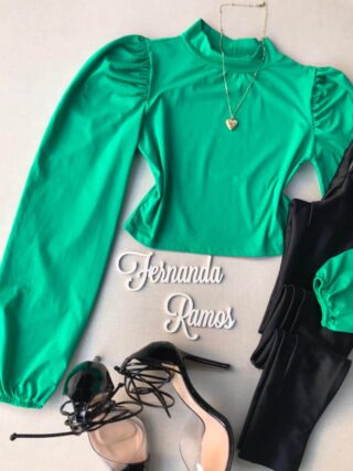 Cropped Manga Longa sem Bojo Verde - Fernanda Ramos Store