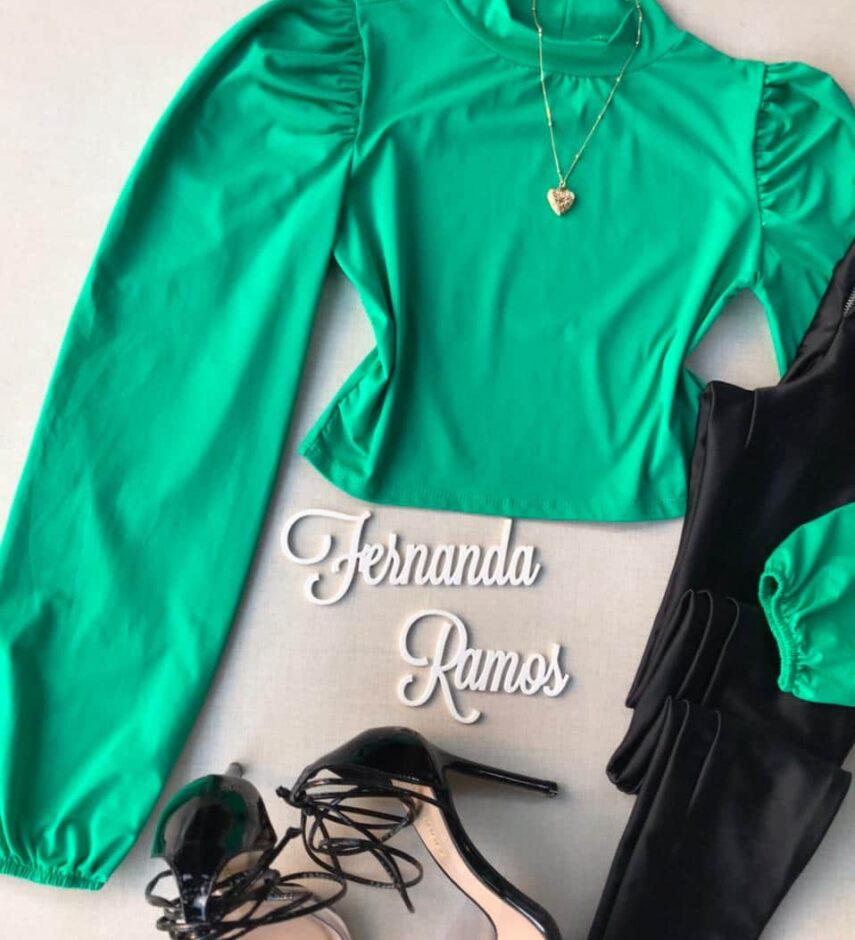 Cropped Manga Longa sem Bojo Verde - Fernanda Ramos Store