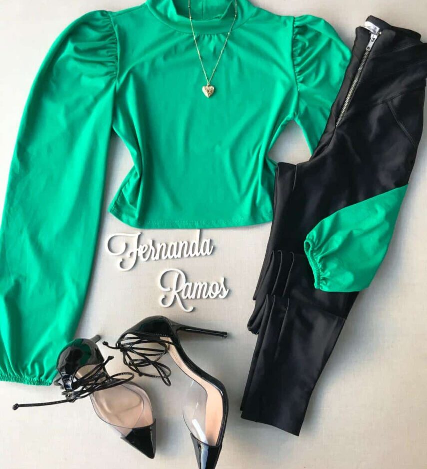 Cropped Manga Longa sem Bojo Verde - Fernanda Ramos Store
