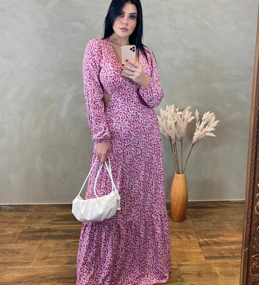 Vestido Longo com Bojo Estampado - Fernanda Ramos Store