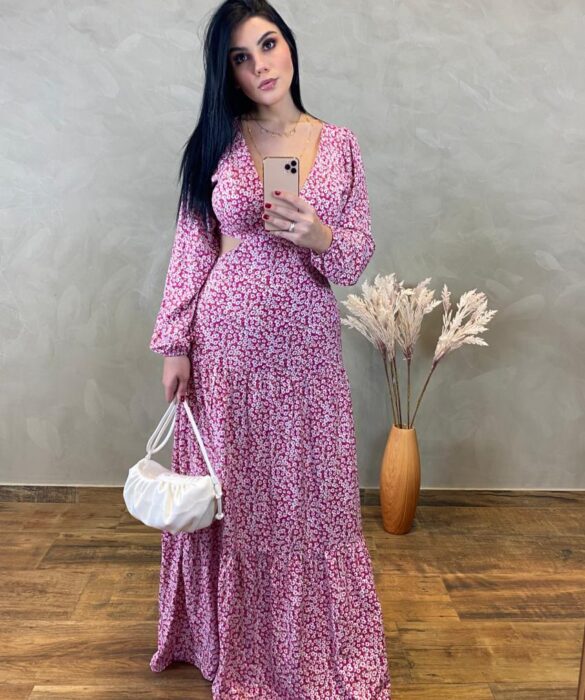 Vestido Longo com Bojo Estampado - Fernanda Ramos Store