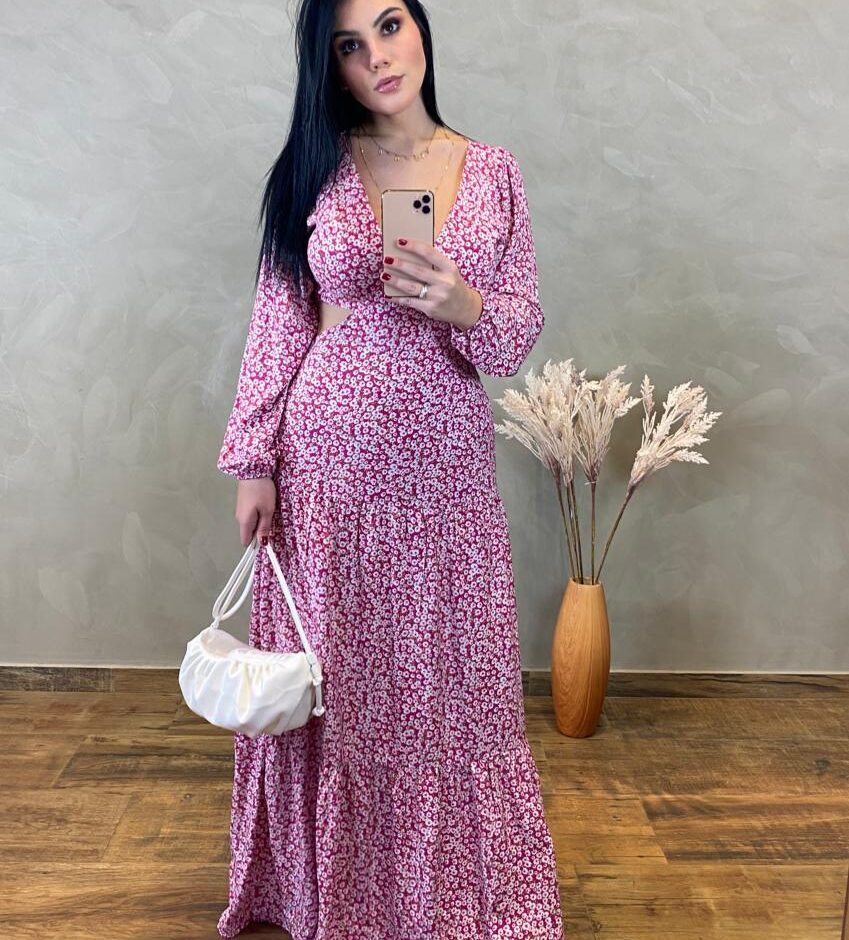 Vestido Longo com Bojo Estampado - Fernanda Ramos Store
