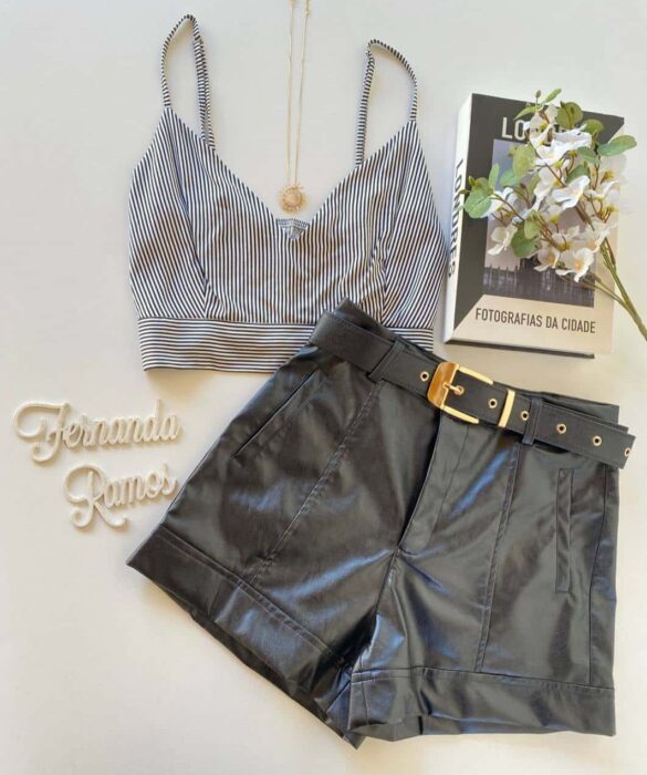 Cropped Feminino sem Bojo Helena Listrado - Fernanda Ramos Store