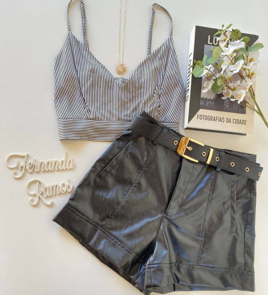 Cropped Feminino sem Bojo Helena Listrado - Fernanda Ramos Store