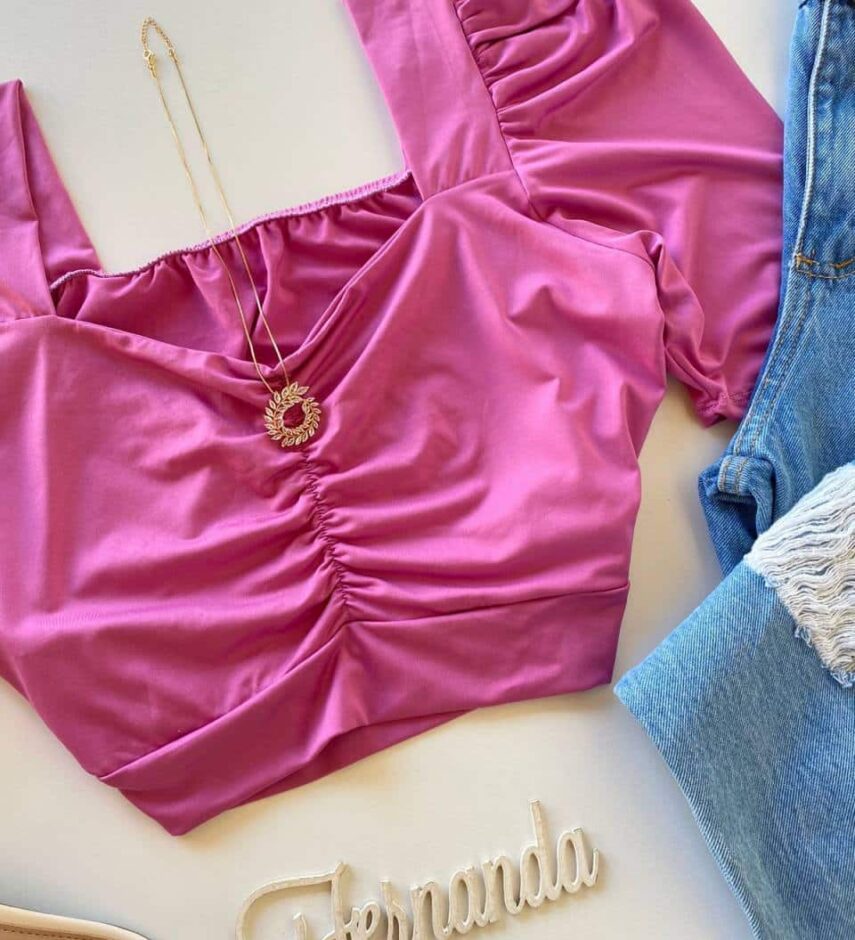 Cropped Feminino sem Bojo Manga Princesa Plus Lilás - Fernanda Ramos Store