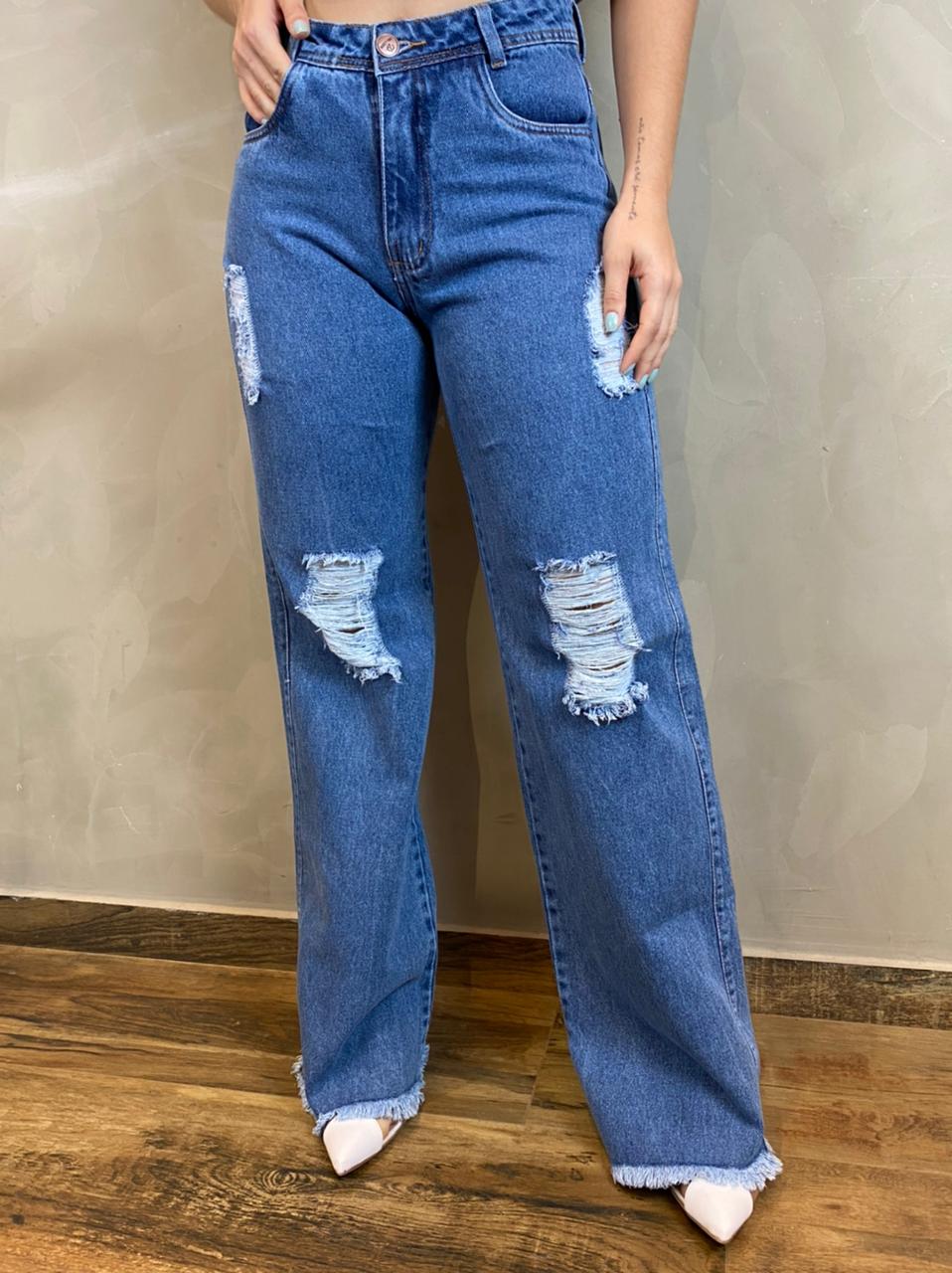 Calça Jeans Feminina Wide Leg Pantalona Cintura Alta - Fernanda Ramos Store