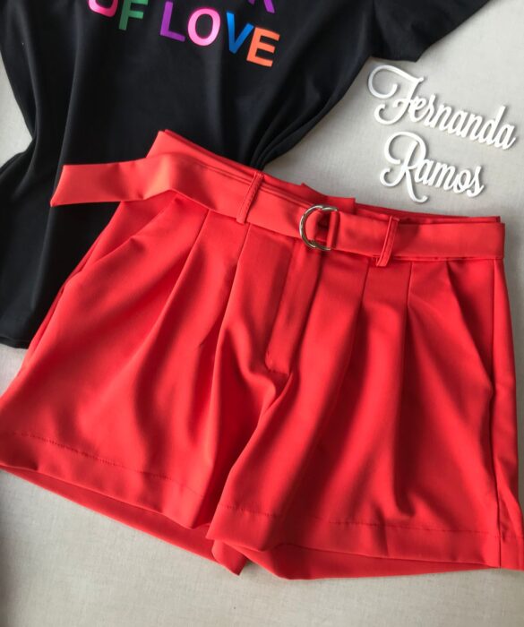 Short Feminino com Cinto Vermelho - Fernanda Ramos Store