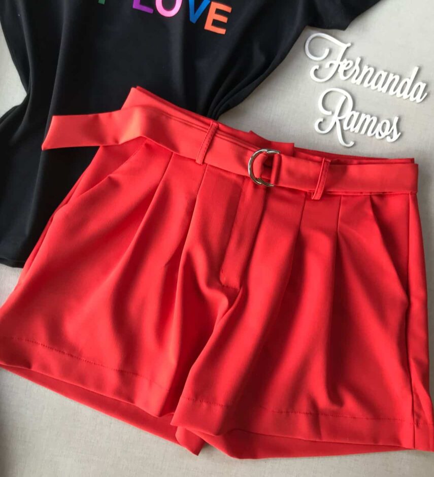Short Feminino com Cinto Vermelho - Fernanda Ramos Store