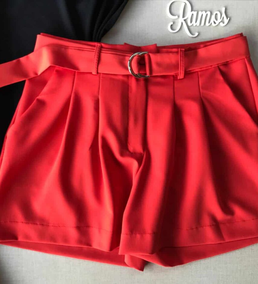 Short Feminino com Cinto Vermelho - Fernanda Ramos Store