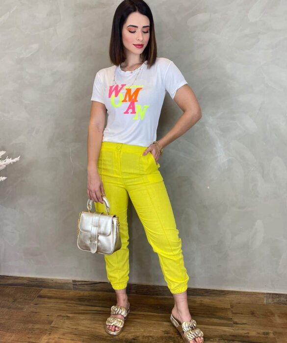 Calça Jogger Feminina Amarelo Flúor - Fernanda Ramos Store