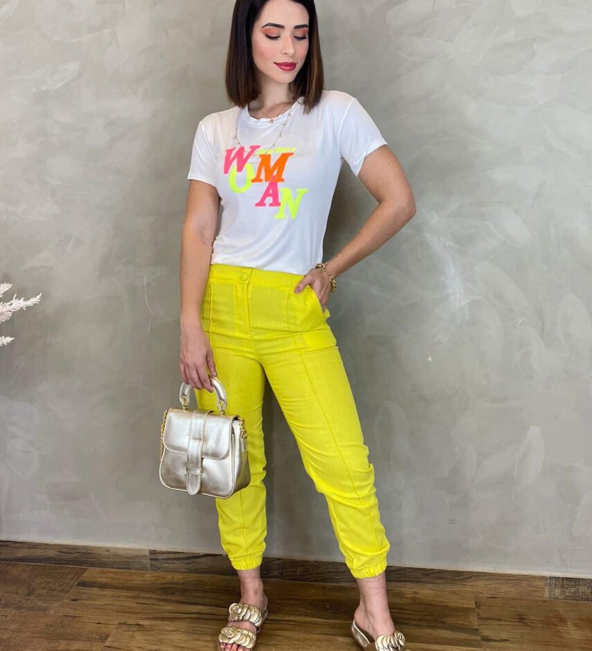 Calça Jogger Feminina Amarelo Flúor - Fernanda Ramos Store