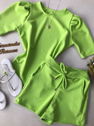 Conjunto Feminino Short e Blusa Verde Lima - Fernanda Ramos Store