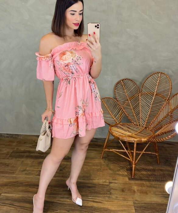 Vestido Curto Crepe Floral sem Bojo - Fernanda Ramos Store