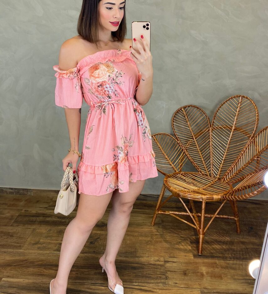 Vestido Curto Crepe Floral sem Bojo - Fernanda Ramos Store