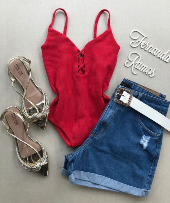 Body Feminino sem Bojo Canelado Vermelho - Fernanda Ramos Store