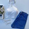 Cropped Feminino com Bojo e Zíper Poliamida Branco - Fernanda Ramos Store