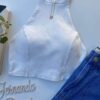 Cropped Feminino com Bojo e Zíper Poliamida Branco - Fernanda Ramos Store