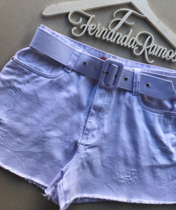 Short Jeans Feminino Branco com Cinto - Fernanda Ramos Store