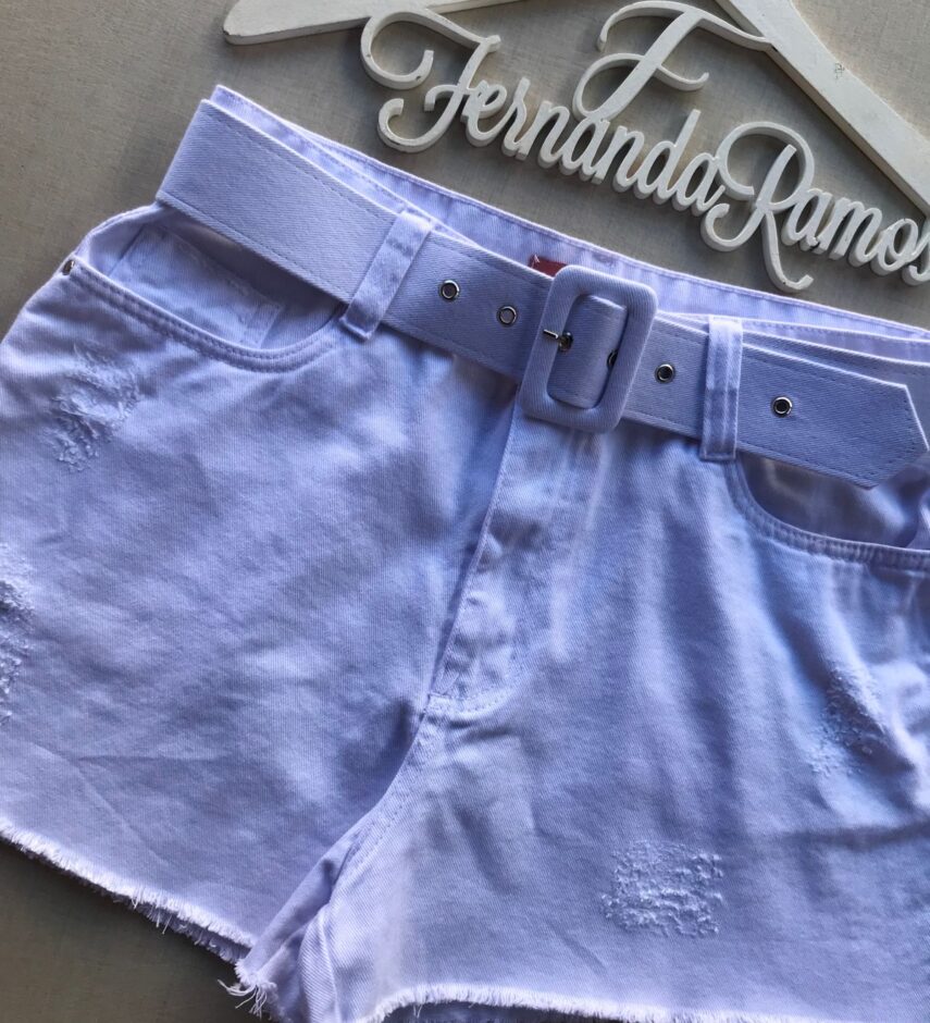 Short Jeans Feminino Branco com Cinto - Fernanda Ramos Store