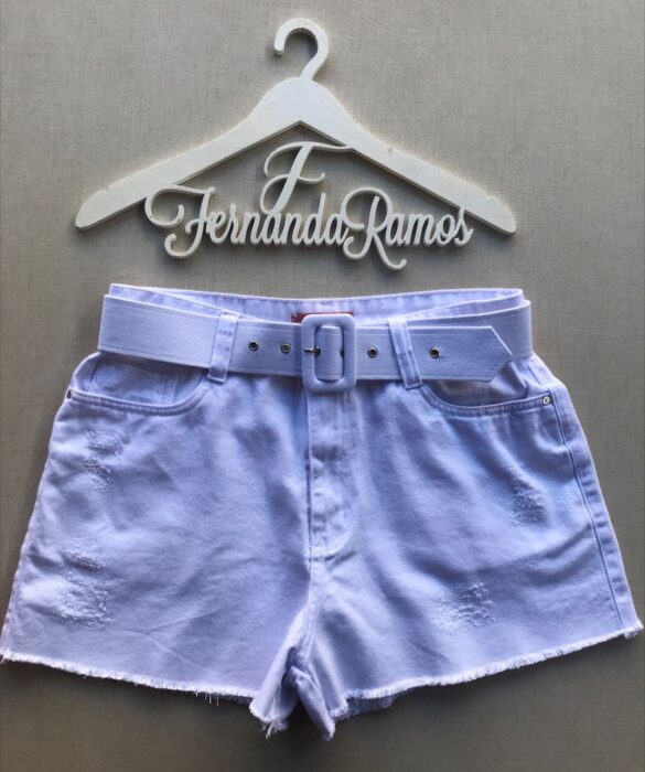 Short Jeans Feminino Branco com Cinto - Fernanda Ramos Store