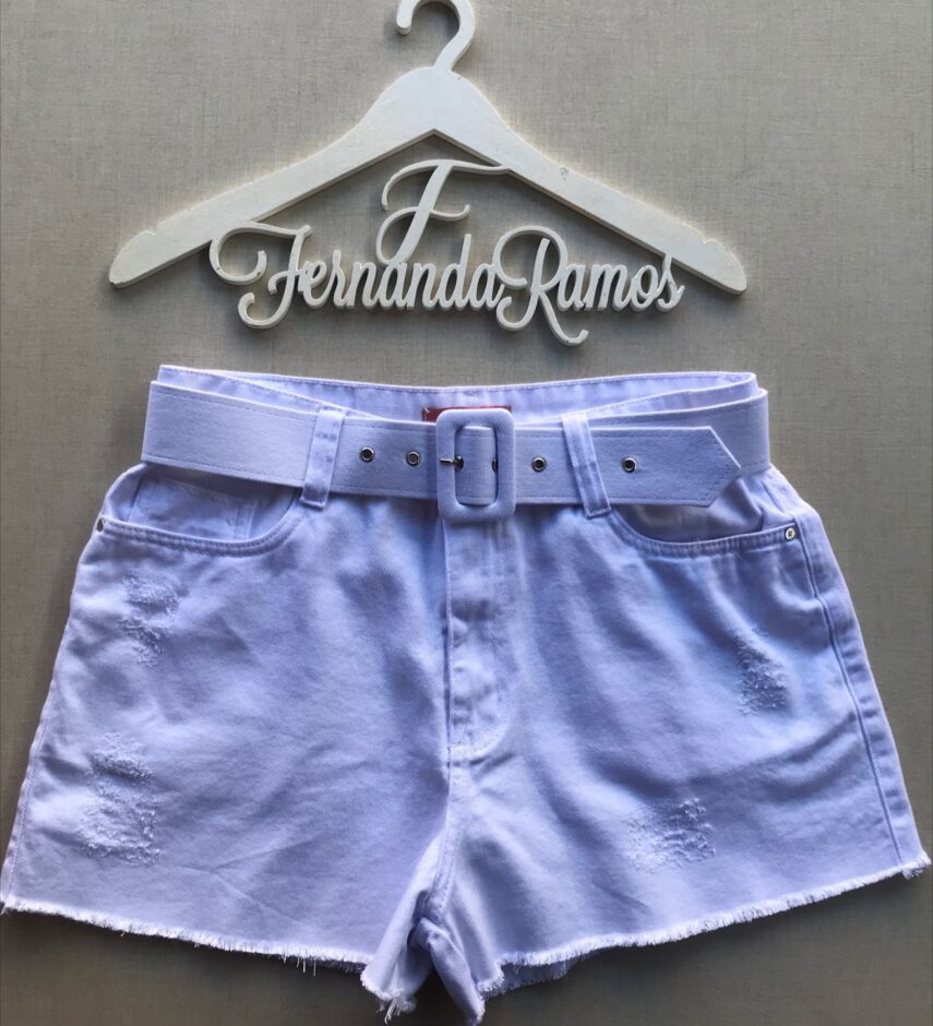 Short Jeans Feminino Branco com Cinto - Fernanda Ramos Store