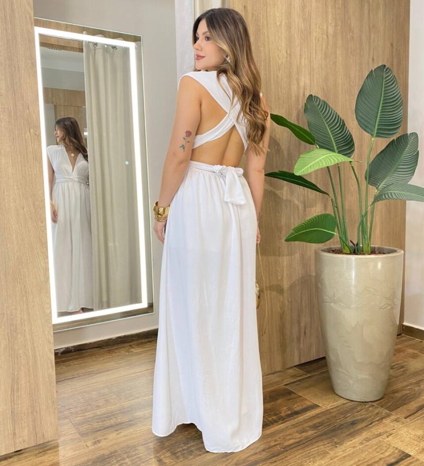 Vestido Feminino Longo com Bojo Multiformas Branco - Fernanda Ramos Store