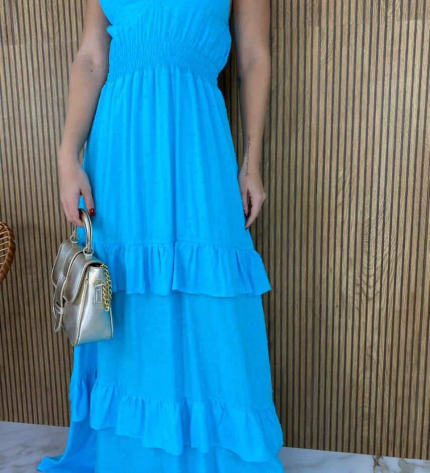 Vestido Longo com Bojo Azul - Fernanda Ramos Store