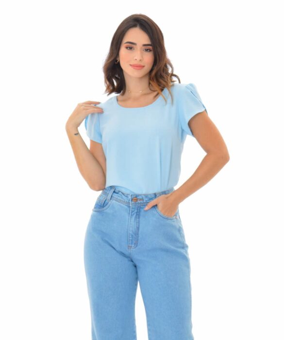 fernandaramosstore com br blusa feminina de crepe manga curta azul