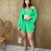 Conjunto Short Cropped com Bojo e Cardigan Verde - Fernanda Ramos Store