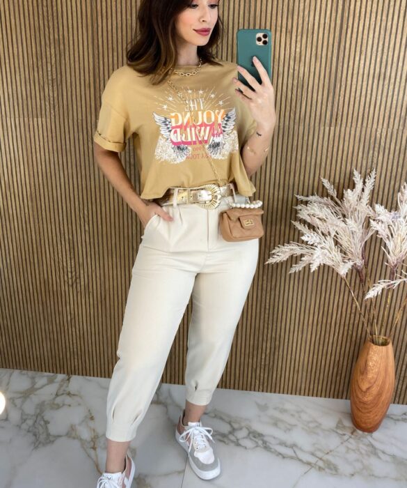 Cropped Feminino sem Bojo Bege - Fernanda Ramos Store