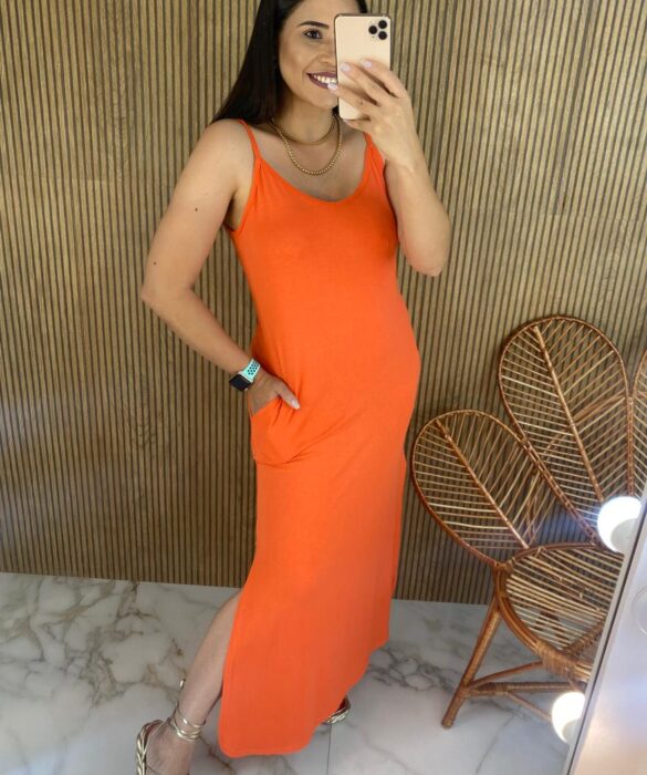 fernandaramosstore com br vestido longo de malha sem bojo laranja alca fina