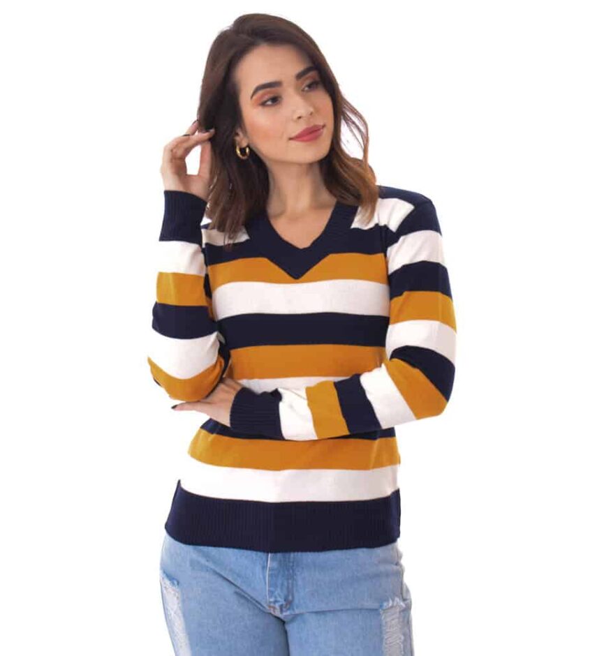 Blusa Manga Longa Feminina Tricot Listrada - Fernanda Ramos Store
