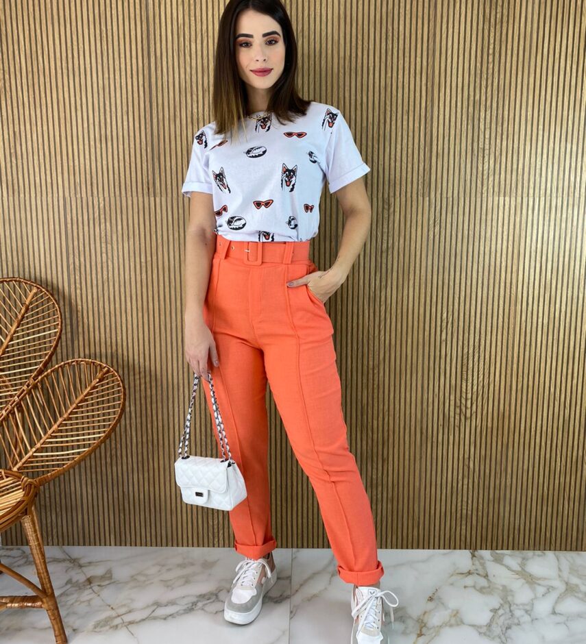 Calça Feminina com Cinto Coral - Fernanda Ramos Store