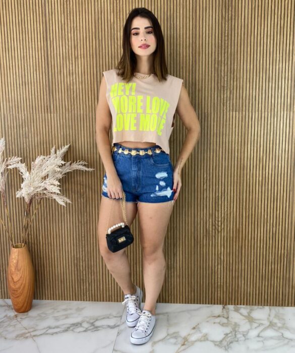 Cropped Feminino sem Bojo Bege - Fernanda Ramos Store