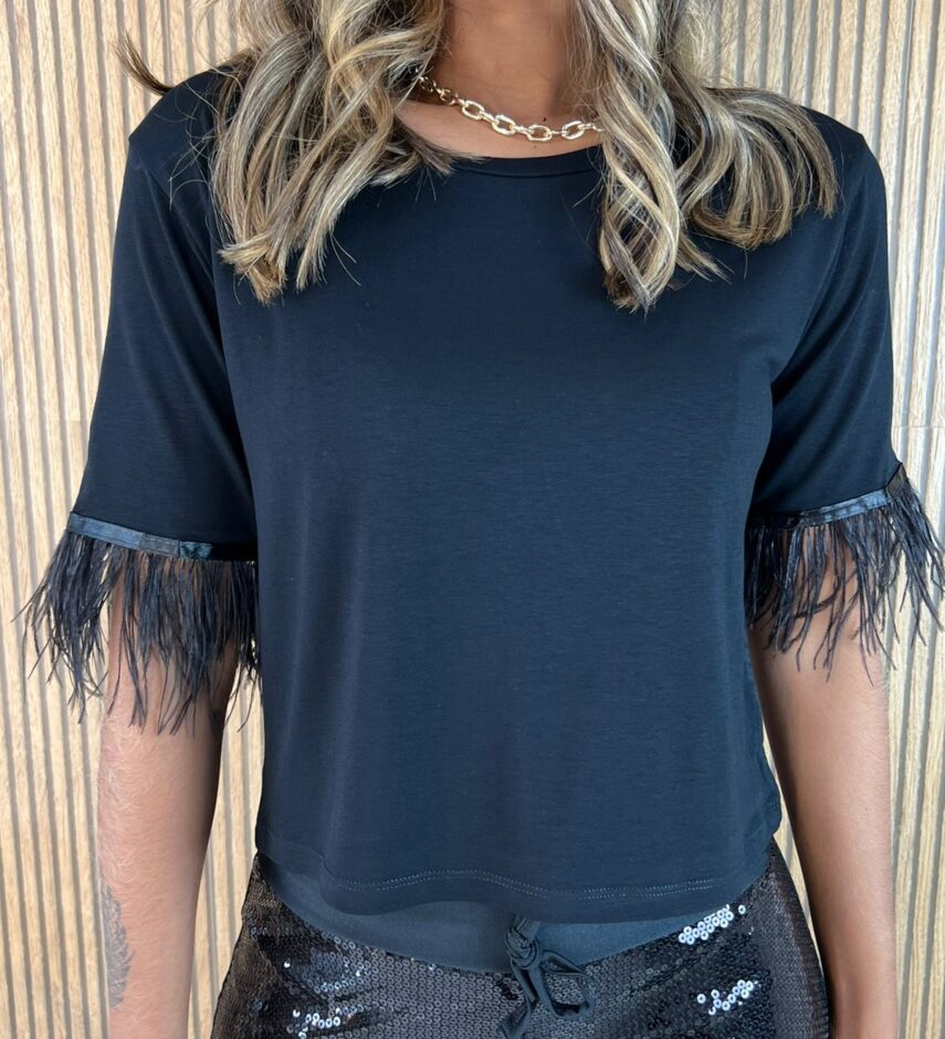 Blusa Feminina Manga Curta Preta - Fernanda Ramos Store