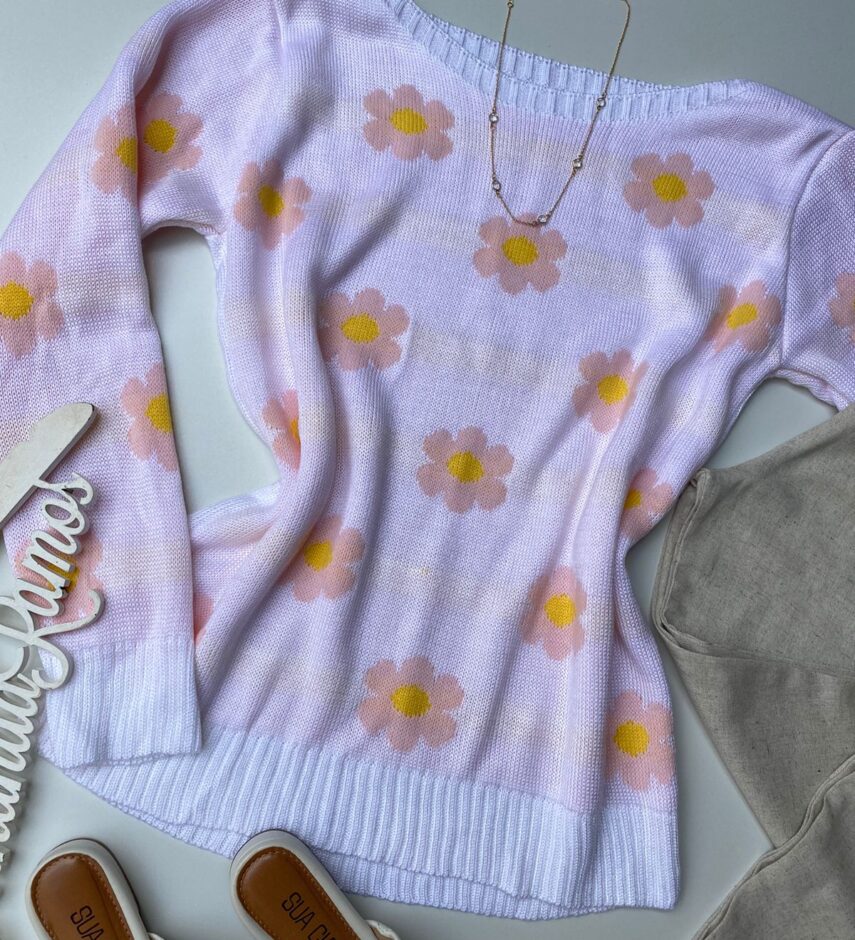 Blusa Manga Longa Feminina Tricot Estampada - Fernanda Ramos Store