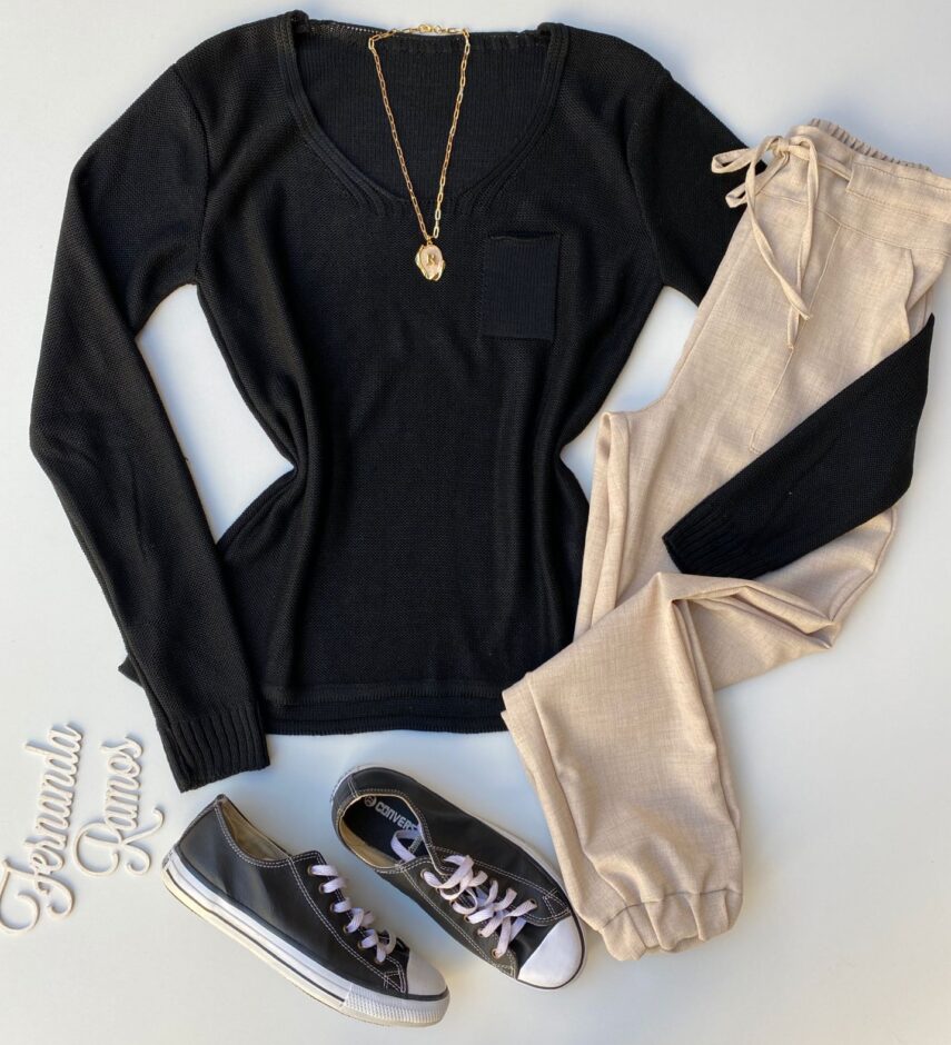 fernandaramosstore com br blusa manga longa feminina tricot preta com bolso
