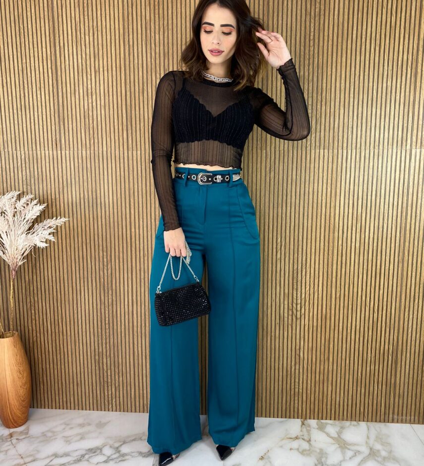 Calça Feminina Pantalona Azul - Fernanda Ramos Store