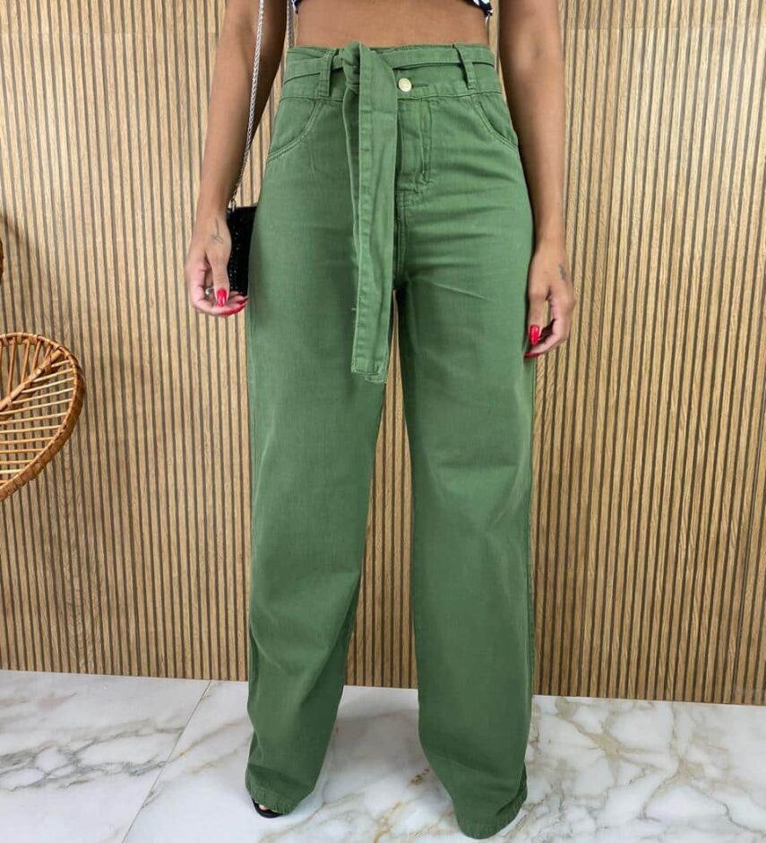 fernandaramosstore com br calca jeans feminina wide leg com amarracao verde militar 1