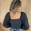 Cropped Feminino Manga Longa com Bojo Preto - Fernanda Ramos Store