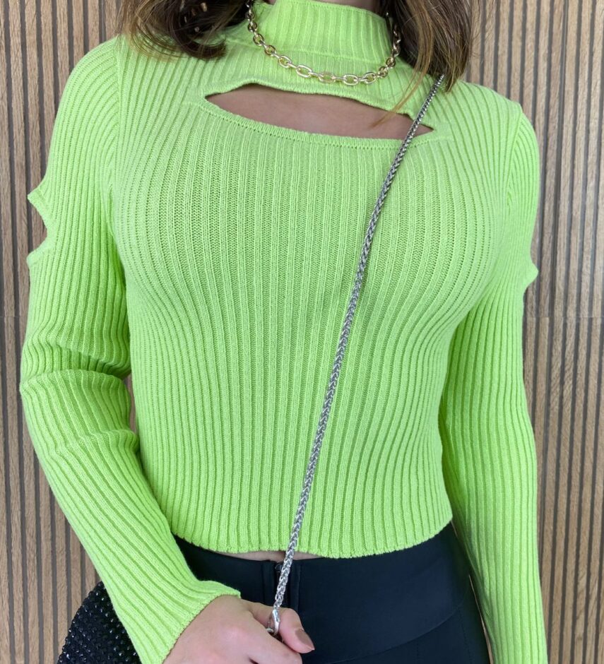 Cropped Feminino Manga Longa Tricot Verde Lima - Fernanda Ramos Store