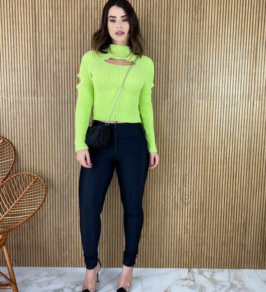 Cropped Feminino Manga Longa Tricot Verde Lima - Fernanda Ramos Store