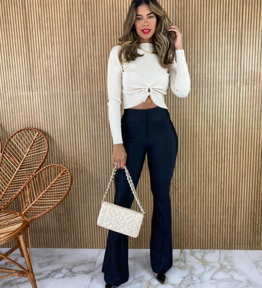 Cropped Feminino Tricot com Amarração Cru - Fernanda Ramos Store