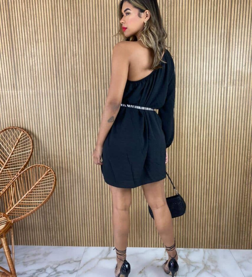 Vestido Curto sem Bojo Um Ombro Só Preto - Fernanda Ramos Store