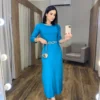 Vestido Longo de Malha Manga Longa Azul - Fernanda Ramos Store