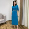 Vestido Longo de Malha Manga Longa Azul - Fernanda Ramos Store